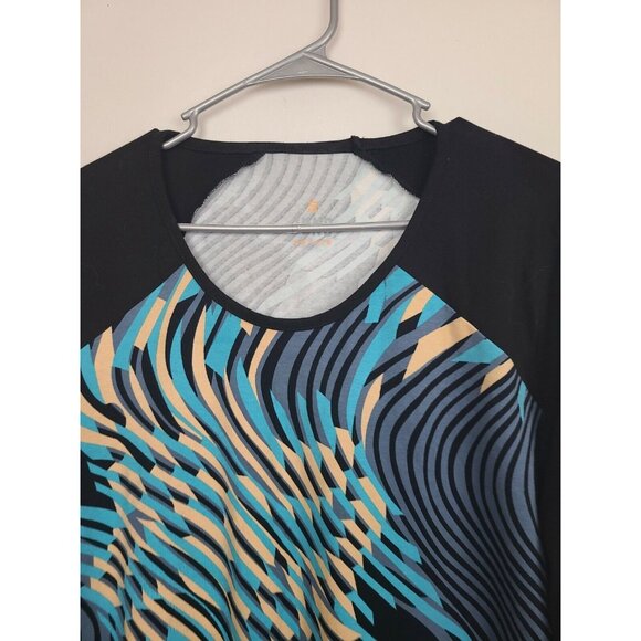 Juno Active Womens Tunic Top Size XL Black Blue Abstract Art 3/4 Sleeve Stretch - Picture 2 of 6